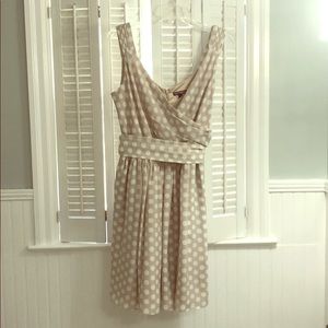 Express Beige& White Polka Dot Dress